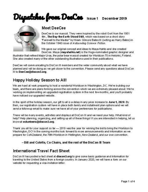 Newsletter 1 Dec 2019